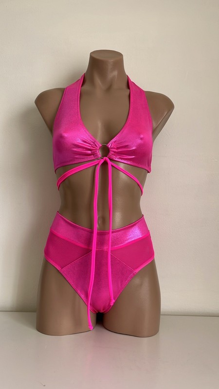 Schminke 🤖 Hybrid set pole dance wear wet hologram mesh bottoms briefs halter