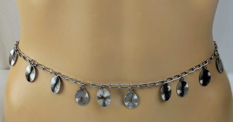 Belly Dancing Belt Silvertone Chain Conch Boho Gypsy Chain Waist Belt