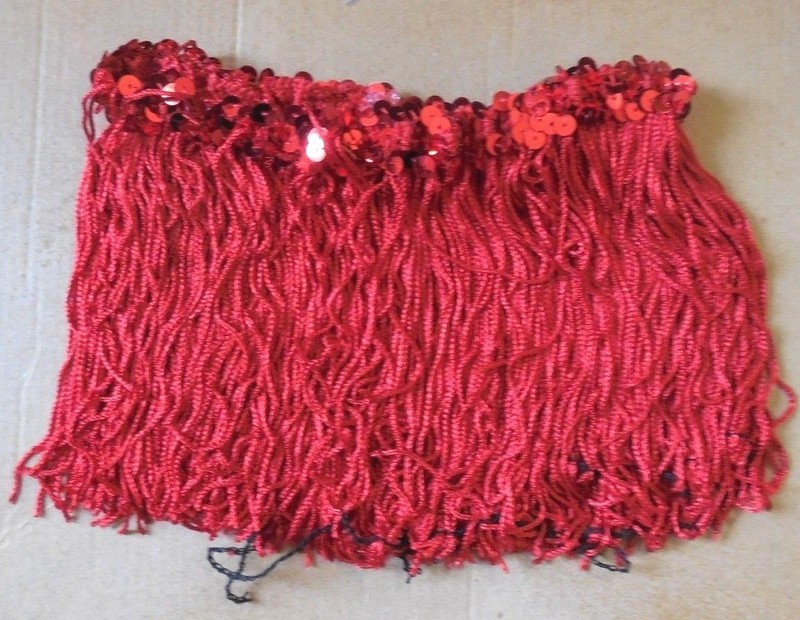 Tiny New 5″ Red Fringe Skirt with 1/2″ Red Stretch Sequin Trim