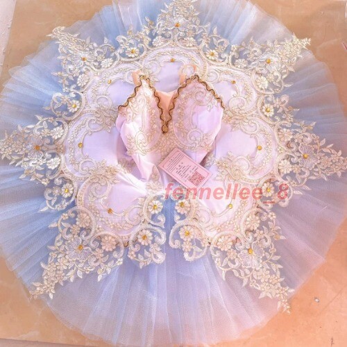 Light Blue Professional Ballet Tutu Lace Appliques Girls Pleated Tutu Dress gallery