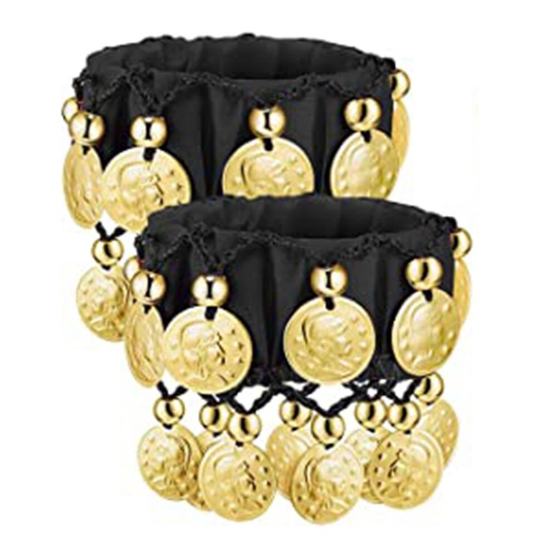 1 Pair Belly Dance Wrist Ankle Cuffs Chiffon Gold Coin Bracelets Accessory Gifts