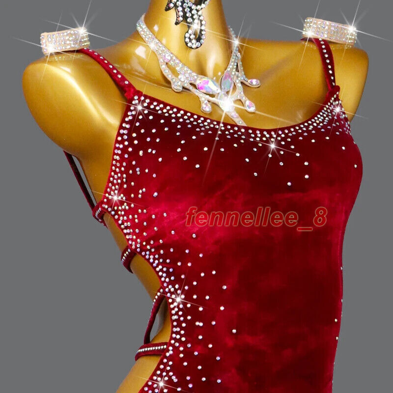 New Velvet Latin Dance Dress Sexy Adult Women's Short Skirt Ballroom Costume gallery