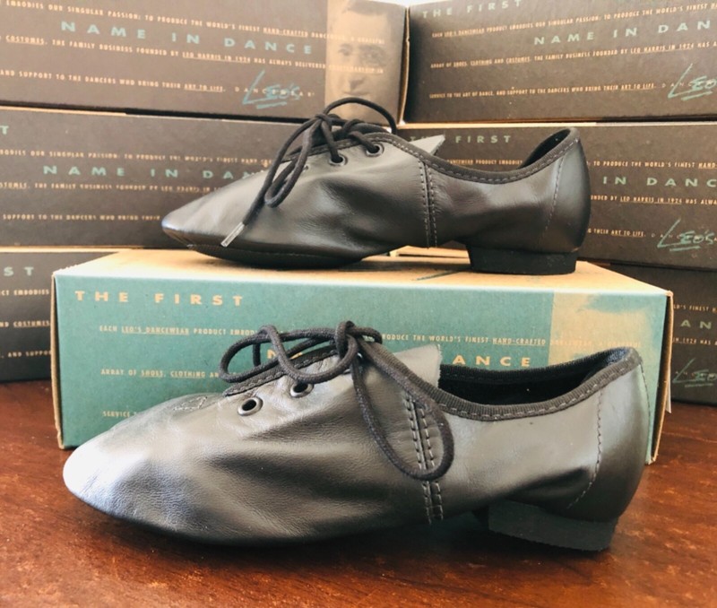 LEO’S JAZZ BLACK LEATH CHILD 12.5M ECONO SPLIT SOLE LACE UP DANCE SHOES CH 12.5
