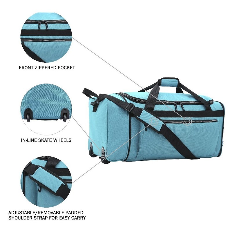 Large 28-Inch Collapsible Travel Duffle Bag with Wheels, Teal gallery