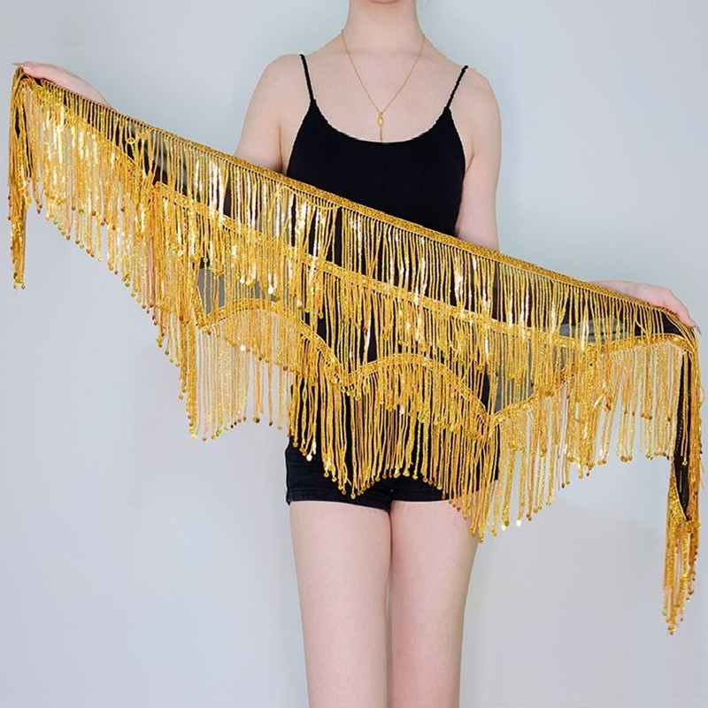 Indian Belly Dance Costume Carnival Iridescent Sequins Fringe Hip Scarf Belt