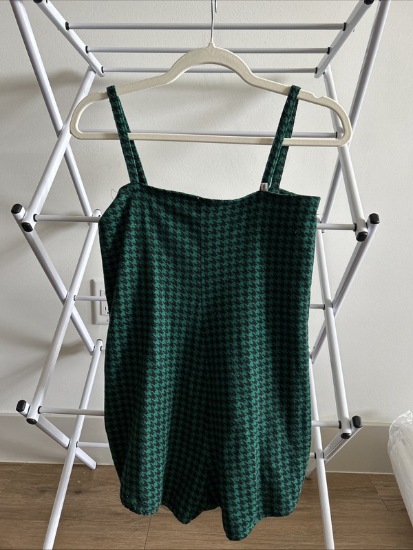 Rubiawear Unisex Romper Size Small Green Houndstooth Pattern Lightly Used