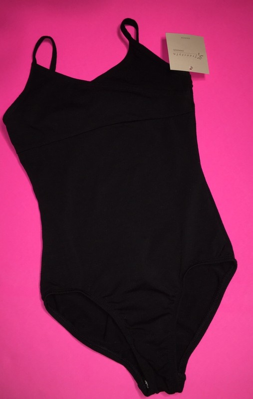 DANSKIN Freestyle BLACK DANCE GYM LEOTARD GIRLS SILVER BLING ACCENT Sz 10-12 NWT