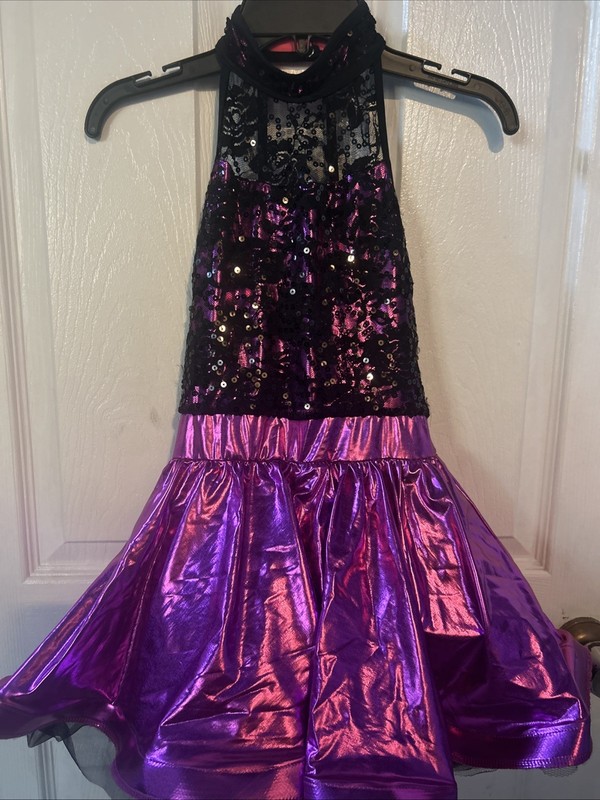 Purple Sequin Dance Dress with Halter Neck and Flared Skirt Weissman