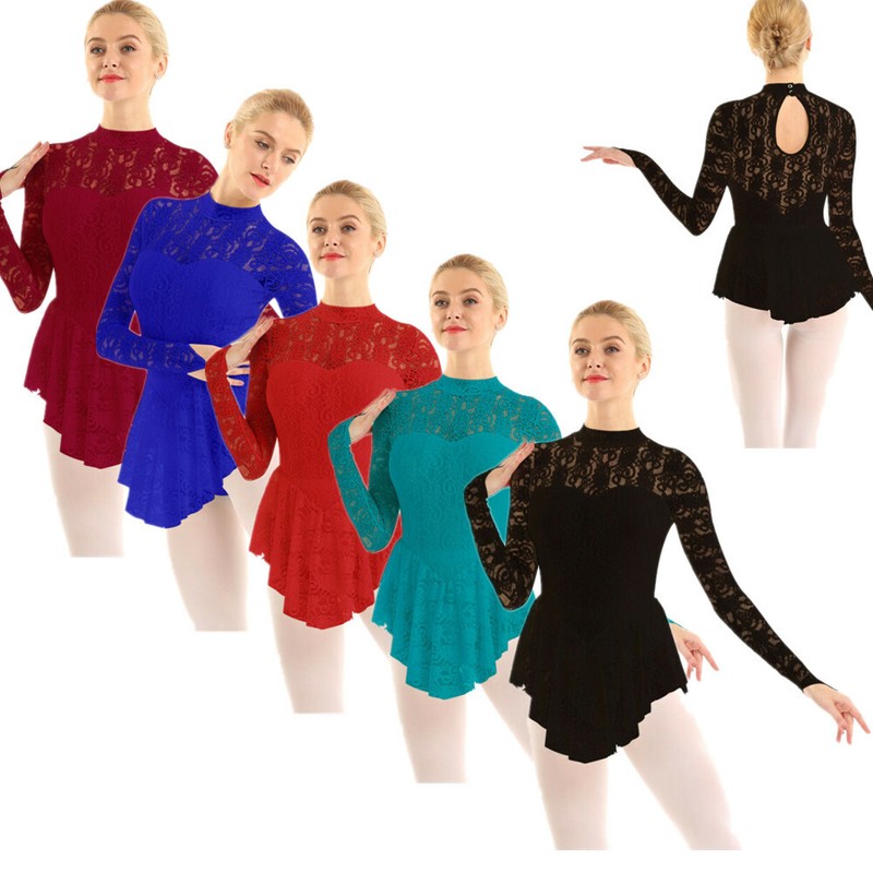 Adult Ballet Leotard Womens Gymnastics Dance Wear Dress Lace Ice Skating Costume
