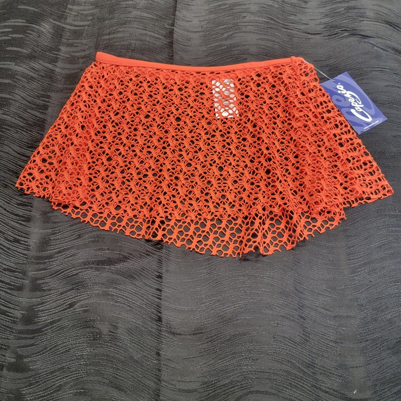 Capezio Pull On Jacquard Skirt Orange Textured Open Knit Mesh Skirt SZ SP-Adult