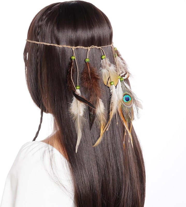 obmwang Indian Feather Headband Native American Tribal Costumes Head Dress with gallery