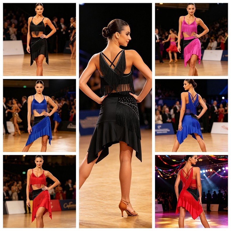 Women Dancewear Sports Outfits Ballroom Set Competitions Latin Gymnastics Show gallery