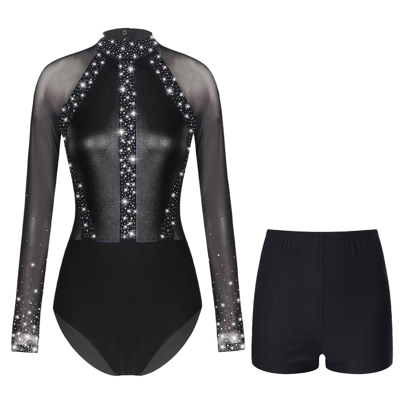 Womens Bodysuit Practice Leotard Competition Dancewear One Piece Costume Shiny