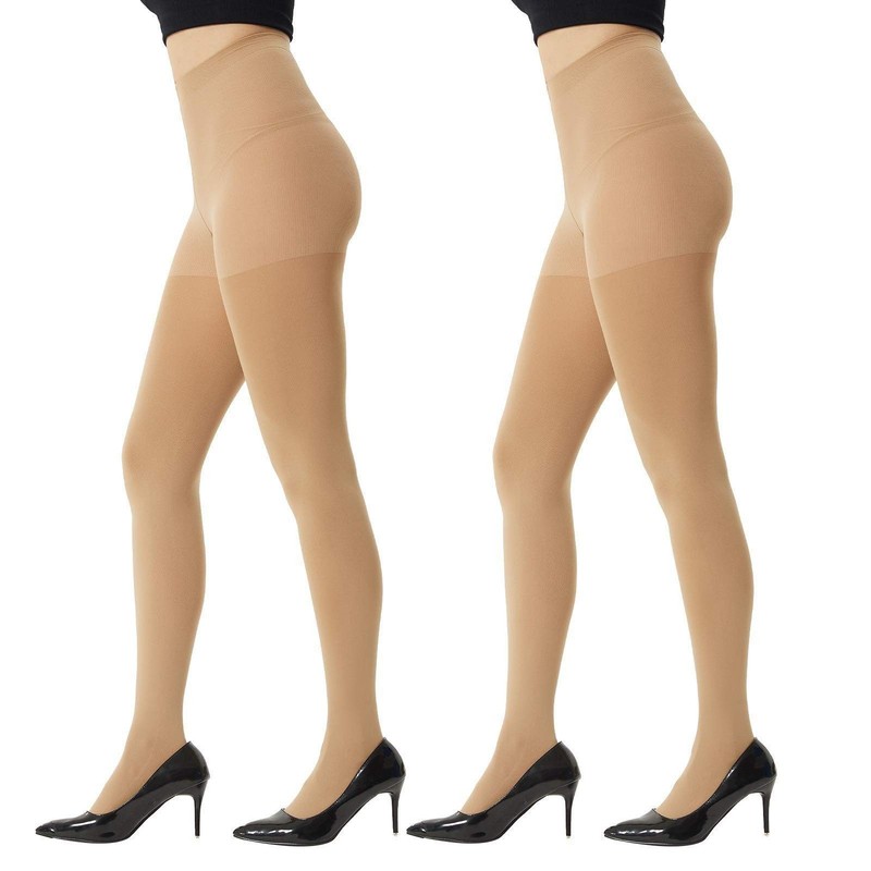 MANZI Women’s 2 Pairs Super Opaque Tights for Women 120 Denier Control Top