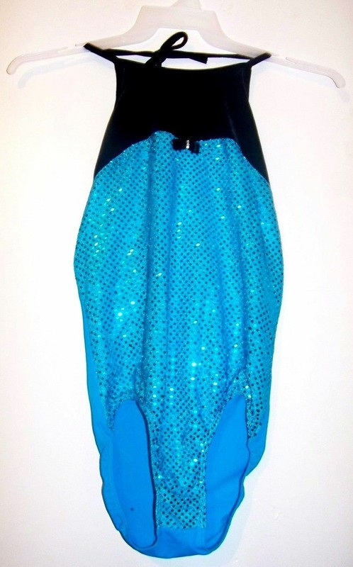 Adult Women’s Black Velour & Blue with Sequins Leotard Size Small Adult EUC!!!