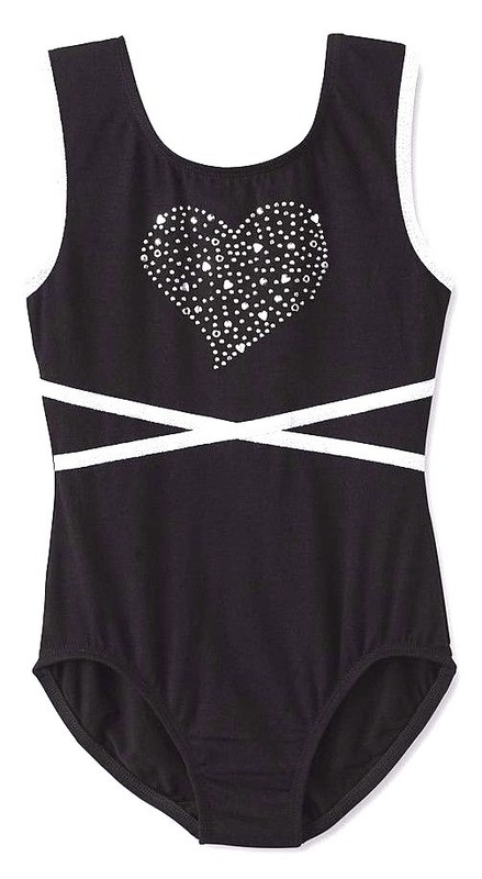 Moret Leotard Bodysuit Black Silver Trim Rhinestone Stud Heart New Girl XS or S gallery