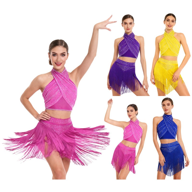 Womens Dancewear Carnival Outfit Latin Dress Belly Costume Cha-cha Sleeveless gallery