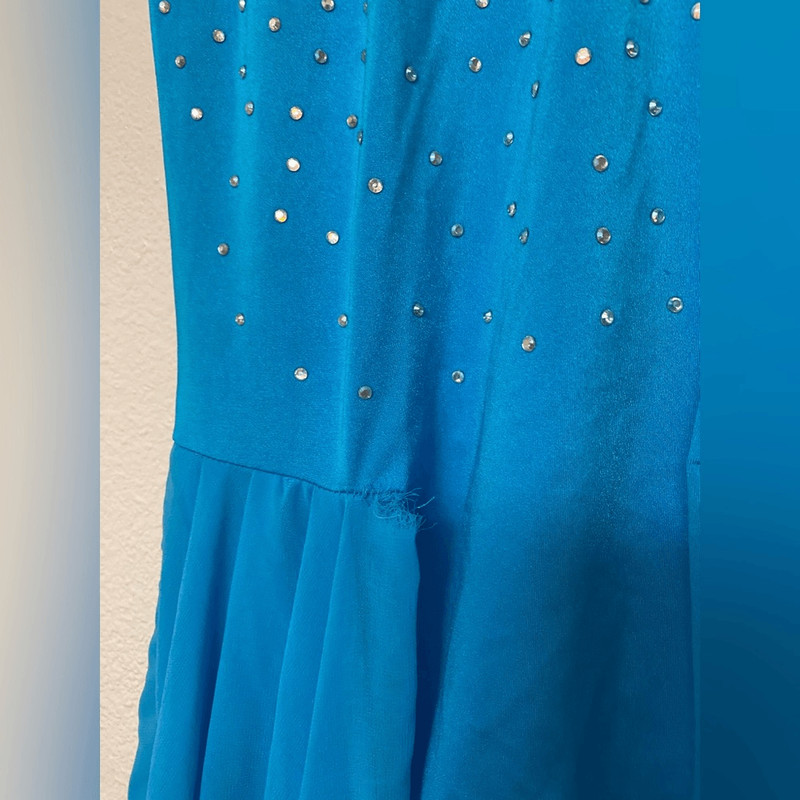 Unbranded Dance Costume aqua blue teal dance leotard skater dress SA-Small adul gallery