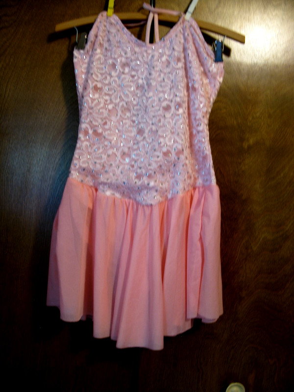 Womens Weissma’s Lyrical Dance Costume Pink w Lace Overlay Chiffon Sz MA USA