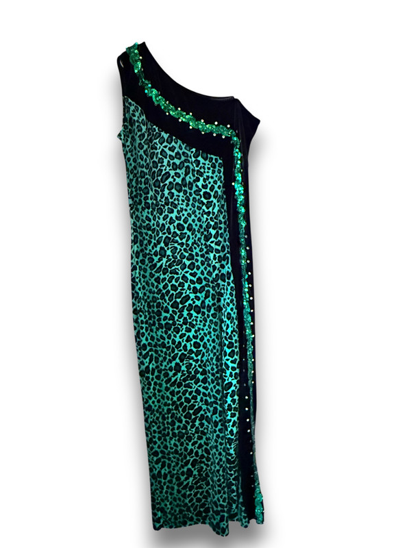 Dansco Green Black Velvet Leopard Dance Costume Wide Leg Jumpsuit XLA Adult XL