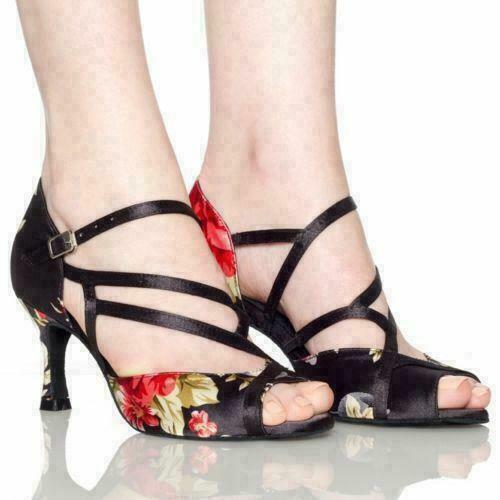 Satin Latin dance shoes soft outsole lady Ballroom Salsa Tango dancing shoes#fuz