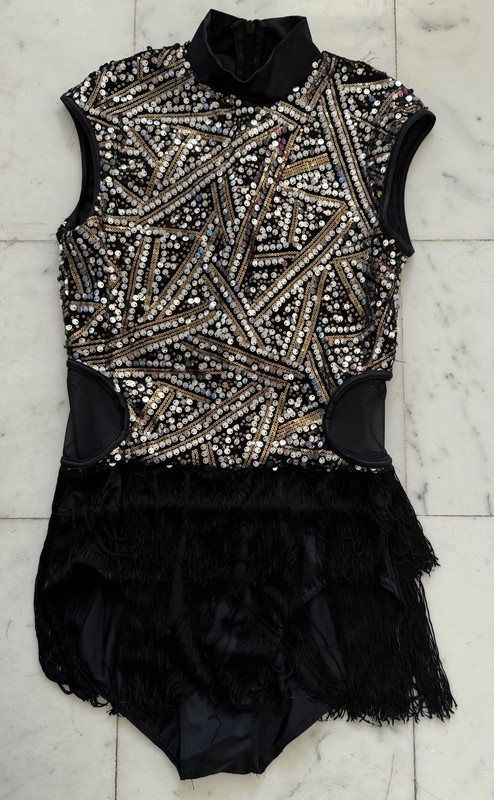 WEISSMAN Dance Costume flapper fringe Plain Fancy 13567 black gold LA