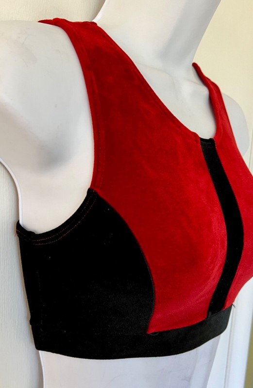 GK RED VELVET CROP TOP ADULT X-SMALL SLVLS BLACK VELVET TRIM DANCE GYMNASTS AXS gallery