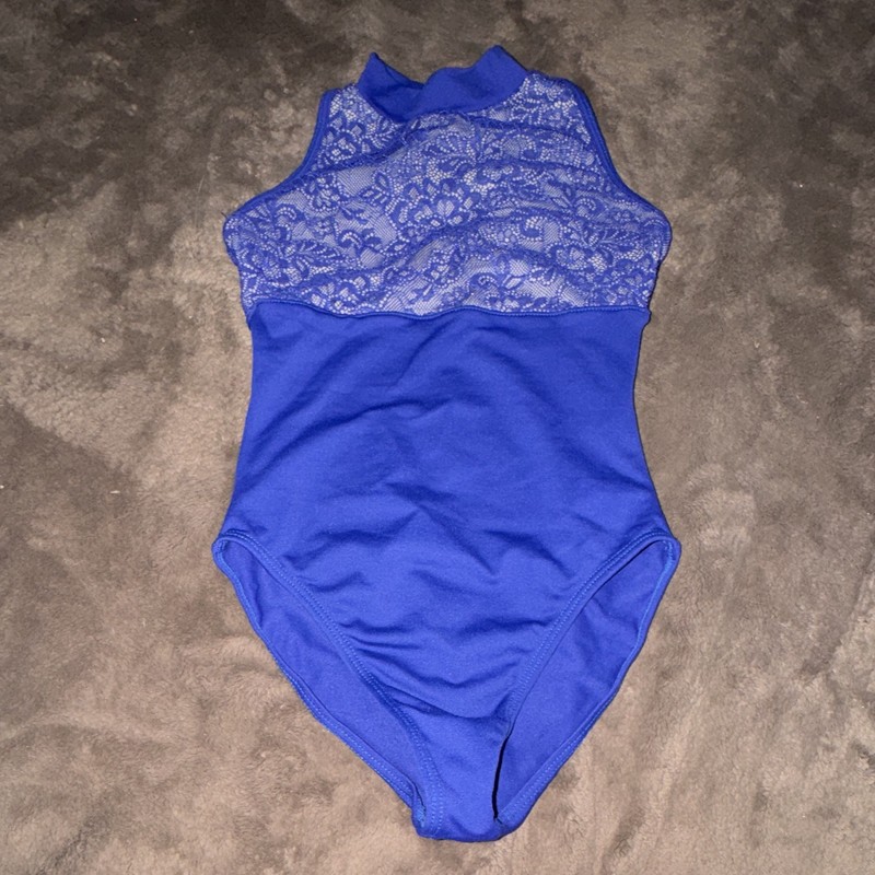 Natalie Dancewear Women’s Blue Lace Floral Print Blended Fabric Dance Leotard MC