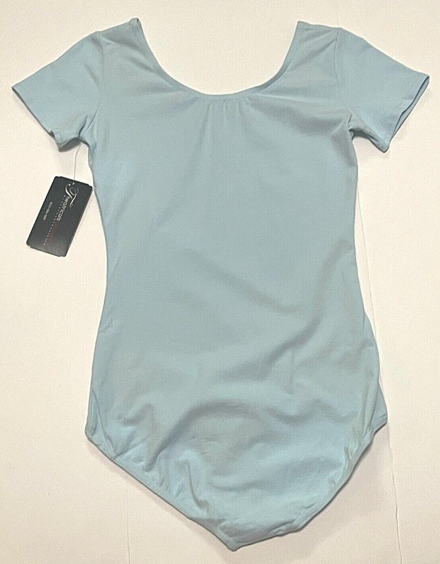 Theatricals Dancewear Leotard Bodysuit Short Sleeves Lining Light Blue New Women gallery