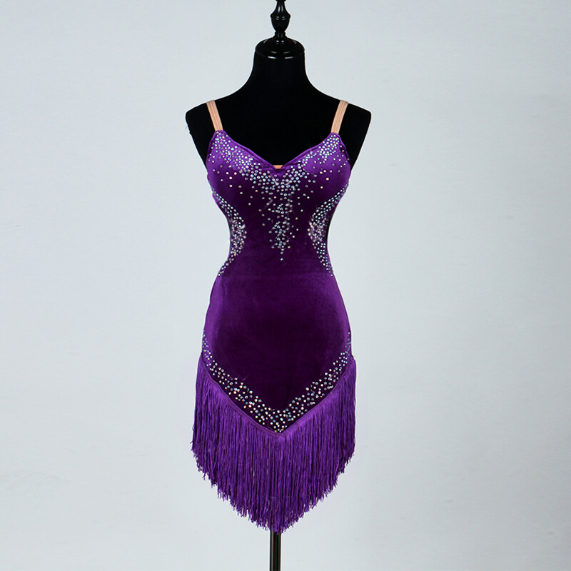 Latin Dance Dress Salsa Tango Cha cha Ballroom Velvet Competition Dress#F272
