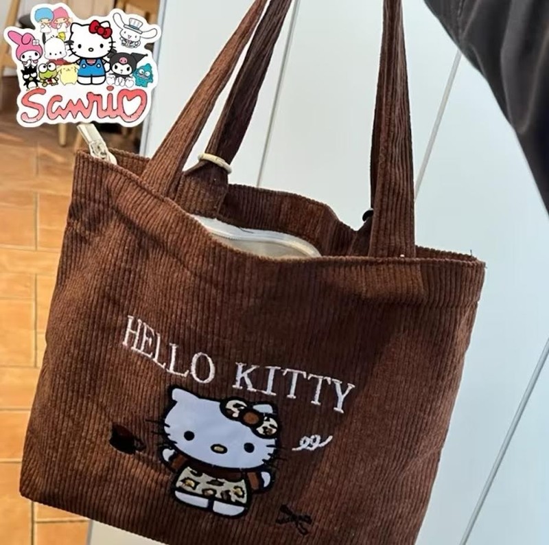 Hello Kitty Cute Brown Color Capacity Fleece Handbag Zip Closure gallery