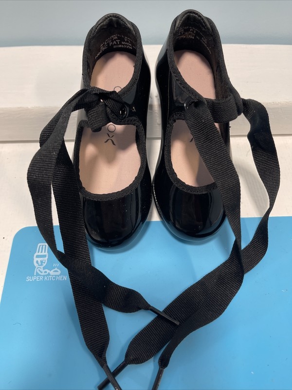 Capezio Tele Tone Tap Buckle Shoes Stage Black Leather Dance Heel Size 5 1/2 M