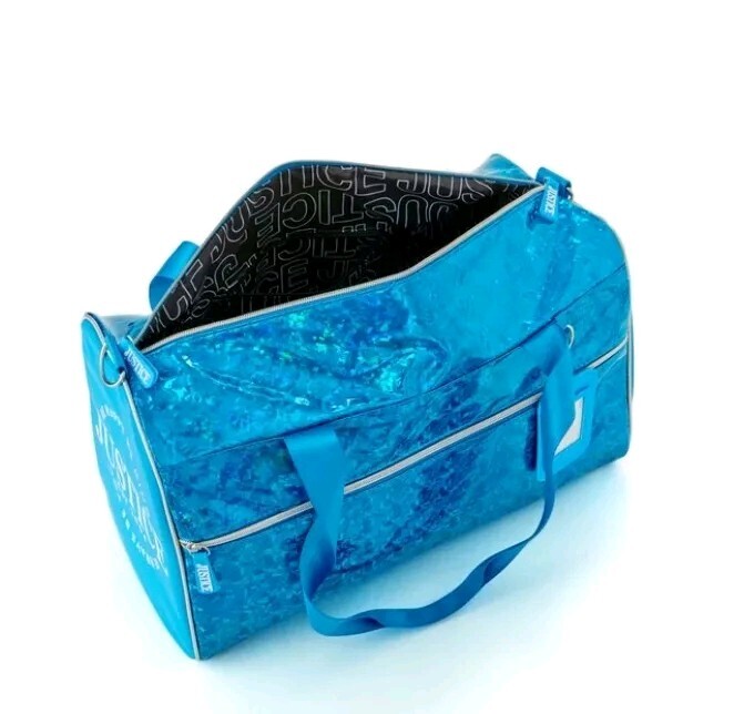 Justice Cracked Holographic Duffle Bag For Girls Adjustable Blue Color.