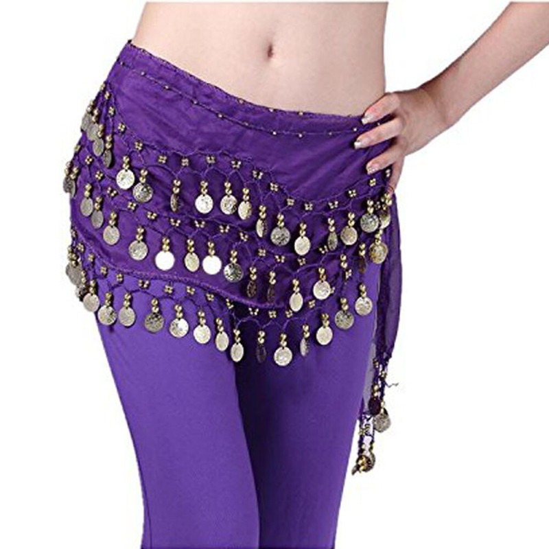 Women Belly Dance Costumes Hip Scarf Wrap Belt Skirt Gold/Silver Coins Beads US gallery