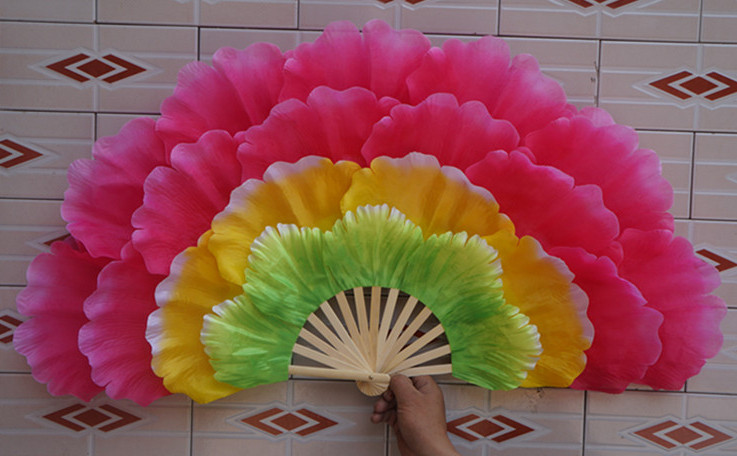 1pair Handmade Peony Flower Dance Silk Fan Bamboo Fan Stage Performance Fan gallery