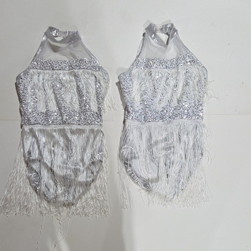 Curtain Call Silver Sequin Fringe Dance Outfit Women Style J5483 Size CLA