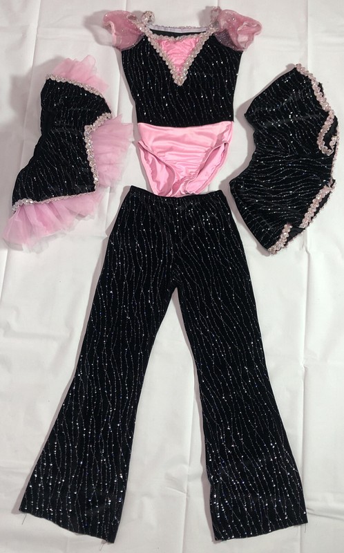 Coqui 4pc Leotard Set Child (XSC 4/5 – MC 10/12) Gem Sparkle Costume Pink Black