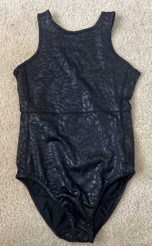NEW ZELLA GIRL Printed Cutout Leotard In Black Cotinga Print Size 10/12