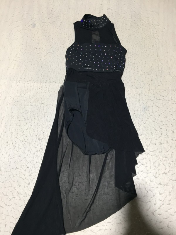 Balera Lyrical Dance or Contemporary Costume Girls Size SA Black Rhinestone Flow