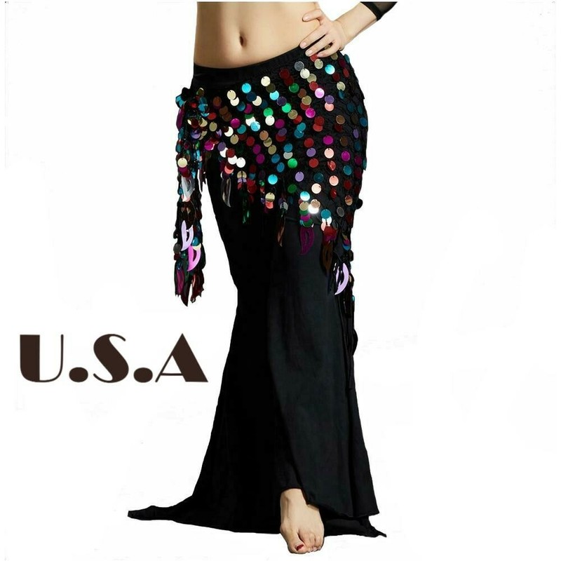 J’Style US Belly Dance Colorful Hip Scarf Sequins Mesh Triangle Wrap Skirts