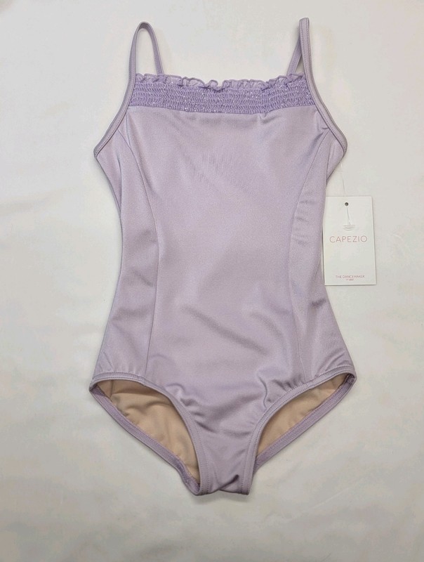 Capezio Camisole Leotard Lavender Adjustable Strap Front Ruffled Mesh Trim SZ SC