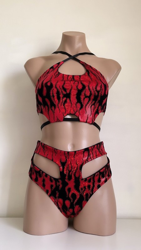 Schminke 🔥 flame baby evils hell dance set Polewear to bottoms bra top goth gallery