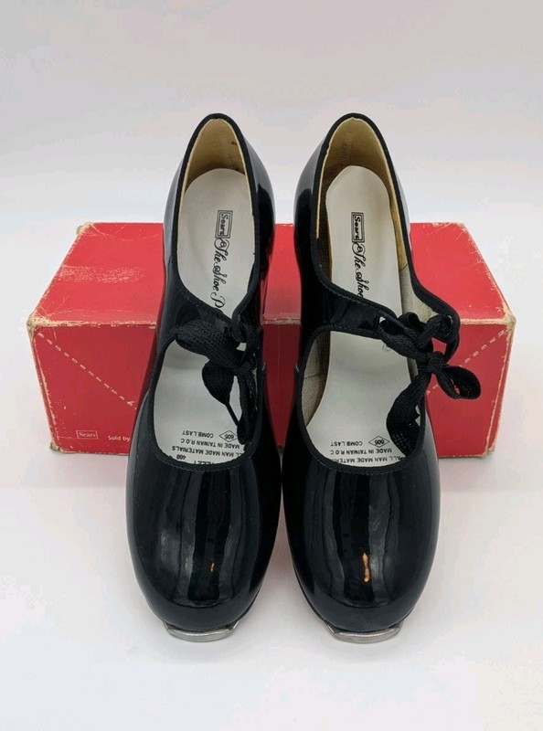 VINTAGE SEARS 12221 WOMEN’S TAP BLACK HEELED SHOES SZ 9B MADE IN TAIWAN WITH BOX