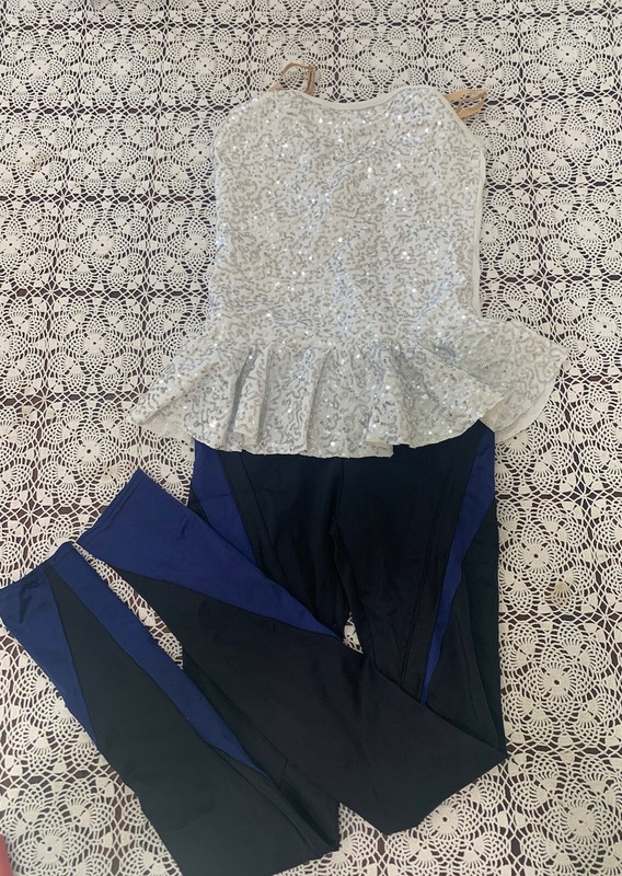 Weissman Dance Costume SA Small Adult Jumpsuit White Black Blue