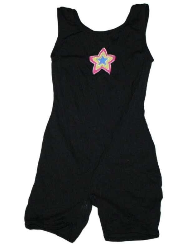 Girl Black Star Jacques Moret Biketard Dance Gymnastics Leotard Size S 6/6X