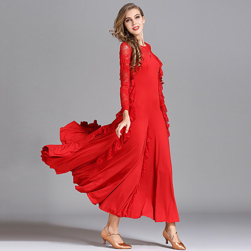 Women Modern Waltz Dance Long Dress Professional Ballroom Dancewear Costume