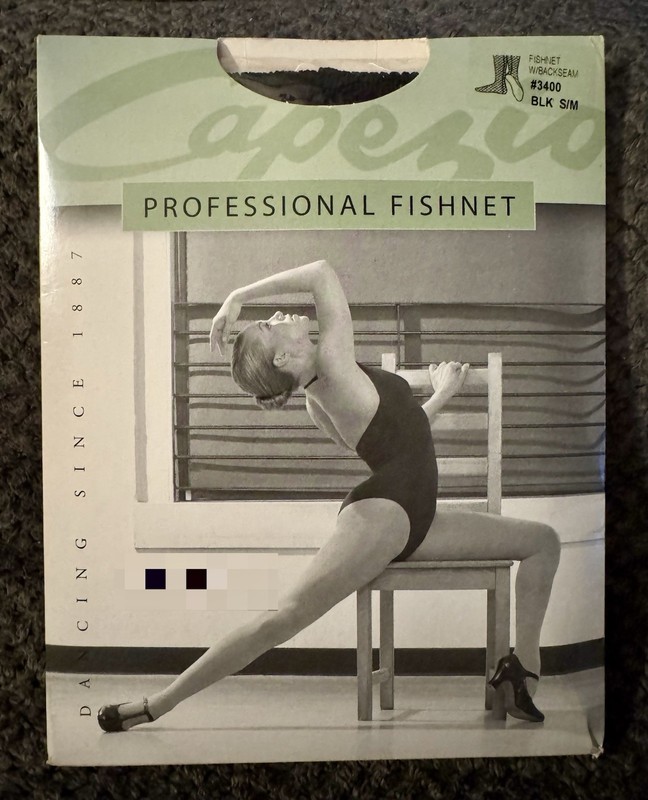 CAPEZIO Professional Fishnet, Fishnet w/BACKSEAM #3400 Black Adult S/M NIP