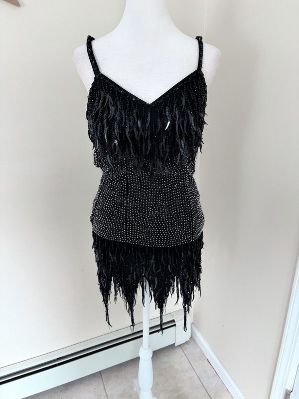 Glamour solo dance costume sassy leotard black embellished rhinestoned beaded