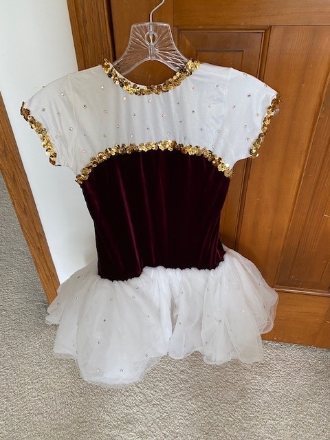 Star Styled Maroon studded Dance Costume Child Large Elegant Puffy Skirt Dress