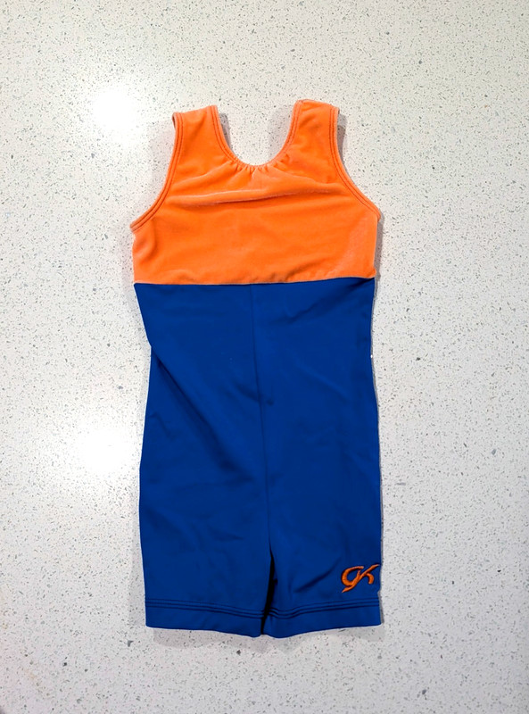 GK ELITE Child Small gymnastics dance leotard Shorts Unitard Biketard Orange Blu